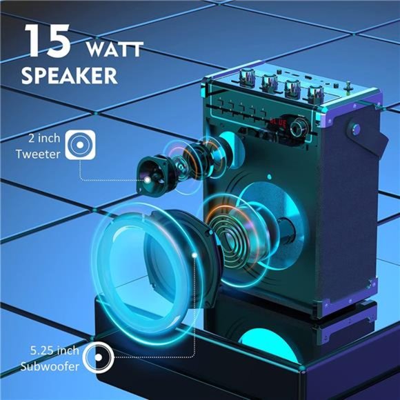 Karaoke Machine with 2 UHF Wireless Microphones, Bluetooth Speaker with Bass - Picture 5 of 6